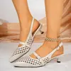 Nuevas Sandalias de Tacón Medio con Correa Única, Punta Fina y Diseño Hueco de Comercio Exterior para Mujer, Transpirables, Adelgazantes, Punta Fina, Zapatos de Moda Transfronterizos con Espalda Descubierta