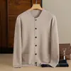 Outono e Inverno Novo Cardigan de Malha Masculino com Gola Alta em Tecido Air Layer 100% Lã Pura Casual de Manga Longa Suéter Masculino Manga Longa