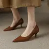 Super confortável! Novos sapatos femininos de salto alto pontudos, de bico fino, com corte baixo minimalista, em couro