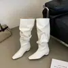Botas Femininas Retro com Pregas Empilhadas 2026 Outono/Inverno Novo Estilo Francês Camurça Emagrecedoras Acima do Joelho Longas