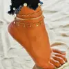 Anklet de praia feminino novo e quente transfronteiriço europeu e americano, retro, criativo, simples, cauda de pombo, zircônia, franja, conjunto de decoração para o pé