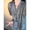Camiseta informal de verano para hombre, fina, con textura tie-dye, de seda helada, manga corta, cuello en V, estilo americano, secado rápido, deportiva, media manga