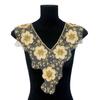 Base Blanca con Decoración de Cuello Bordada Floral Dorada, Ropa con Diseño de Patrón Tridimensional Europeo y Americano, Accesorios Hechos a Mano para DIY
