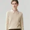Suave y pegajoso~Top básico de punto 100% cachemir con cuello redondo simple para mujer, jersey de otoño e invierno, para usar en capas, para ir al trabajo, suéter de interior