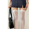 Calcetines Personalizados de Tirantes Hasta la Rodilla Calcetines de una Sola Pieza Terciopelo Negro y Blanco Sexy Calcetines Largos de Tirantes