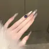 Adesivos de Unha Longos Feitos à Mão com Laço 3D, Bolinhas e Olho de Gato, Peças de Nail Art Usáveis