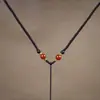 Pingente de Cordão para Joias com Contas Redondas de Ágata Vermelha Estilo Cruzado Estilo Étnico Esmalte Prata Joias Pingente de Jade Corrente para Clavícula Cordão para Pescoço