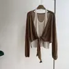 Suéter de Punto para Mujer Beishan Tongshu, Falso Dos Piezas, Cuello Halter, Otoño, Cintura de Corbata, Estilo Perezoso Adelgazante, Manga Larga P108