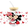 Mickey Mouse Transfer UV DTF Cristal Transparente Copo de Vidro com Adesivo 16oz Especial À Prova d'Água Resistente a Arranhões Atacado Transfronteiriço