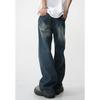 Mtlclothes Ropa para Hombre Lavada Desgastada Pierna Recta Descolorida Casual Pantalones de Mezclilla, Holgada Pierna Ancha Largo Hasta el Suelo Moderno.