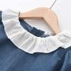 Vestido Branco de Veludo Cotelê com Lapela e Manga Comprida Outono e Inverno Novo Vestido de Bebê Menina Fresca Cinto com Laço Saia