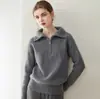 Suéter de Cachemir Grueso con Cuello Solapa y Media Cremallera para Mujer, Corte Holgado, Cálido, Adelgazante, Manga Larga, Tejido de Estilo Casual