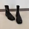 2026 Nuevas Botas Elegantes Simples de Punta Cuadrada con Cremallera Trasera Elásticas Ajustadas para Mujer, Botas Martin Retro Cómodas de Suela Blanda con Tacón Bajo