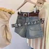 Shorts Jeans Retrô Americano para Mulheres, Verão Fino de Cintura Alta, Cobre o Quadril, Emagrecimento, Petite, Corte A, Casual, Perna Larga, Hot Pants