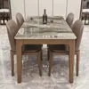 Mesa de comedor y silla italianas con placa de roca, moderna mesa de comedor para el hogar, de madera maciza, para apartamentos pequeños, ligera, de lujo, rectangular, estilo occidental.