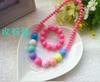 Conjunto de collar y pulsera con cuentas redondas de resina acrílica fresca de dibujos animados para niños coreanos