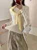 Camiseta Base de Punto Redonda para Mujer 2026 Otoño Nuevo Color Sólido Ajustado Mangas Largas Suéter para Mujer Versátil Estilo Coreano