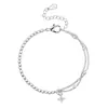 Pulsera de flor de trébol de la suerte de doble capa con circonita, pulsera cuadrada geométrica, pulsera de trébol de cuatro hojas con fragmento de plata que trae fortuna para mujer