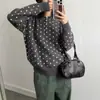 Suéter tejido de punto con cuello polo de lunares, estilo casual transfronterizo para mujer, nuevo diseño de otoño e invierno, suéter de nicho, holgado y adelgazante