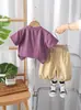 2025 Nuevo Verano Niños Cuello Redondo Estampado de Caricaturas con Letras Manga Corta Traje de Shorts Casual Fabricante Mayorista
