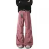 Pantalones de Trabajo Plisados Estilo Americano para Hombre Otoño Diseño Holgado Sentido de la Moda Marca de Tendencia High Street Rudo Genial Casual Pantalones Largos