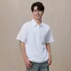 Camiseta Masculina Verão Algodão de Xinjiang Gola Lapela Zíper Manga Curta Jovem Casual de Negócios Cor Sólida Camisa Polo Esportiva