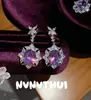 Juego de Joyería para Boda Iris Morado Floral Colgante con Diamantes Pendientes de Pétalos Ráfaga de Estrella con Piedras Preciosas Lujo Ligero