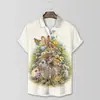 Camisa Masculina Europeia e Americana Transfronteiriça Nova de Verão com Estampa Digital 3D Havaiana Casual de Manga Curta com Lapela Roupa Masculina