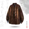 Estilo chinês bloco de cores estilo étnico botão de sapo padrão de dragão camisa de veludo cotelê solta casual tendência retrô jaqueta casaco masculino