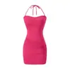 Vestido Hot Girl de Cor Sólida com Franzidos e Gola Halter para Mulheres, Novo Estilo Americano Verão 2026 Bodycon Slim Fit com Bojo