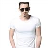 Camiseta de manga corta para hombre, color liso, camiseta interior de algodón, ajustada, delgada, blanca, manga media, cuello redondo ajustado, una generación de pelo