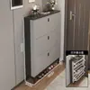 Armário de sapatos ultrafino para entrada de casa, à prova de poeira, grande capacidade, estilo com porta basculante, armário de entrada de luxo leve, armário de armazenamento de sapatos simples e moderno
