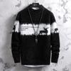 Comércio exterior transfronteiriço novo suéter masculino suéter estilo coreano moda jovem casual gola alta semi-alta suéter estampado