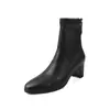 Botas Elásticas Super Elásticas para Mujer Tacón Grueso Tacón Alto Botines Tobilleros Otoño Invierno Nuevo Estilo Coreano Punta Redonda Cremallera Trasera Botines Elásticos para Tobillo Botas para Mujer 40