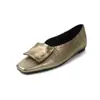 Sapatos Quadrados de Couro Estilo Britânico para Mulheres, 4cm de Altura, Slip-On Dourados com Couro Genuíno e Fivela de Metal