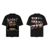 Saint Vintage American High Street Camiseta Solta Vtg de Manga Curta Masculina Estampada Letras Rosto Grande Criativo