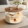Mesa Lateral Redonda Simples e Moderna de Ardósia para Sofá de Sala de Estar, Adequada para Apartamentos Pequenos, Mesa de Centro com Rodinhas Móveis, Mesa Pequena