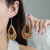 Pendientes Geométricos Huecos de Madera Estilo Retro Europeo y Americano, Nuevos Pendientes Largos Exagerados de Rafia Estilo Festivo Personalizados para Mujer