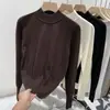 Elegante suéter de tricô liso com gola alta meia para mulheres, novo estilo outono e inverno, cintura elástica, modelador e estiloso, adequado como camada interna