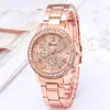 Comércio exterior popular Genebra diamante três ponteiros seis pinos moda pulseira de aço relógio masculino e feminino relógio eletrônico casal atacado