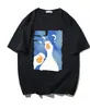 2025 Camiseta de Manga Corta de Pintura Artística Europea y Americana con Letras en Inglés para Hombre y Mujer Verano Nuevo Cuello Redondo Ancho
