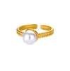 Anillos de Perla Estilo Europeo y Americano, Joyería Simple y que No se Desvanece con un Toque de Lujo Ligero y de Alta Gama, Accesorios de Acero Inoxidable Chapado en Oro, Estilo Ins Transfronterizo para Mujer