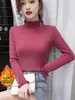Suéter Feminino Espesso com Forro de Lã, Nova Camisa Base Tricotada de Outono e Inverno, Gola Alta Meia, Estiloso, Ajuste ao Corpo, Roupa de Baixo Quente