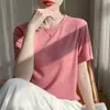 Camiseta de Manga Curta Tencel Lyocell para Mulheres, Gola Redonda, Cor Sólida, Top Casual e Estiloso, Camada Base de Meia Manga, Atacado de Roupas Femininas