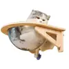 Cápsula Espacial de Madera Maciza Hamaca Colgante Hemisférica para Gatos Marco de Escalada sin Taladro con Ventosa Colgante Balcón
