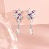 Brincos de Prata de Lei S925 Esmalte Luminoso Flor de Glicínia Stud para Mulheres Brinco Pendente Gota de Água Zircônia Toque de Luxo Nobre Mesmo Estilo DeWu
