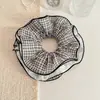Goma para el pelo de malla de cuatro capas con borde de cuadros estilo coreano, cierre de seguridad, extragrande, de alta gama, para moño, para mujer