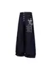 Jeans de Pierna Recta de Mezclilla Cruda con Estampado de Cruz Estilo Gótico Americano para Hombres y Mujeres Pantalones Anchos Sueltos de Múltiples Botones de Largo Completo
