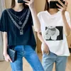 Camiseta C01 tamanho G regular feminina especial para corpo gordo 300kg gorda mm pode usar camiseta de manga curta estampada coreana versão coreana