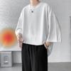 Camiseta de seda gelada de verão, manga curta, estilo Hong Kong, solta, plus size, manga curta, cor sólida, branca, camisa casual masculina e feminina
